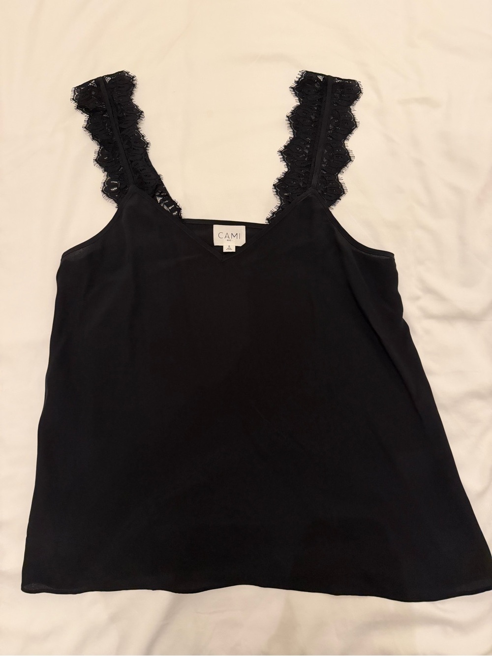 Cami NYC Lace Strap Tank Top Black (100% silk)